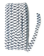 Roll of black and white flat sewing elastic, 10 mm wide.