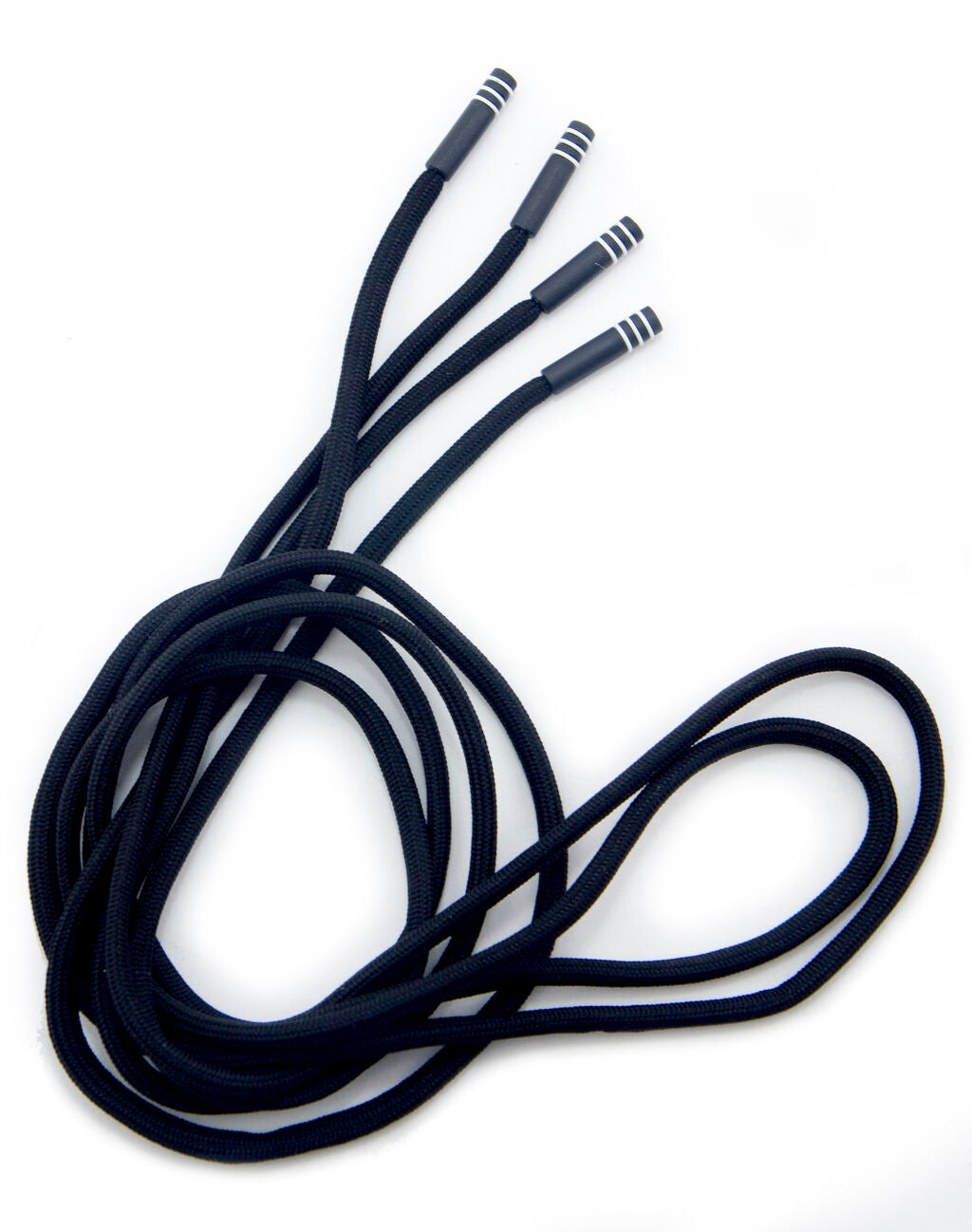 Two black hoodie cords with waterproof ends displayed together.