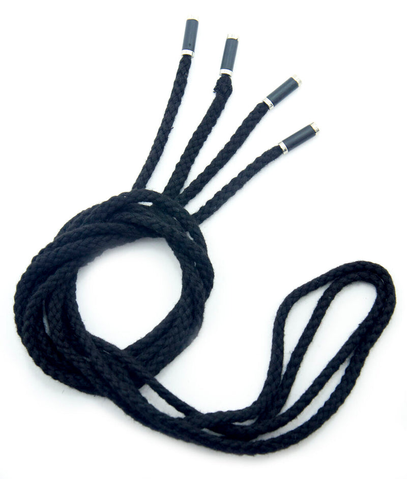 Black braided hoodie cord with metal ends, 149 cm long.
