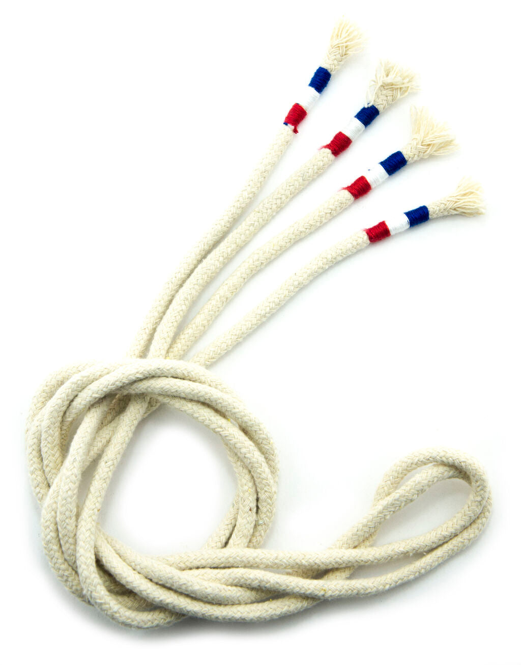 Set of two cream rope hoodie cords with tricolour ends.