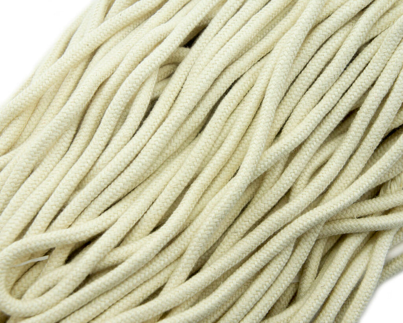 Strong cream cotton rope cord with inner core, 6mm diameter.
