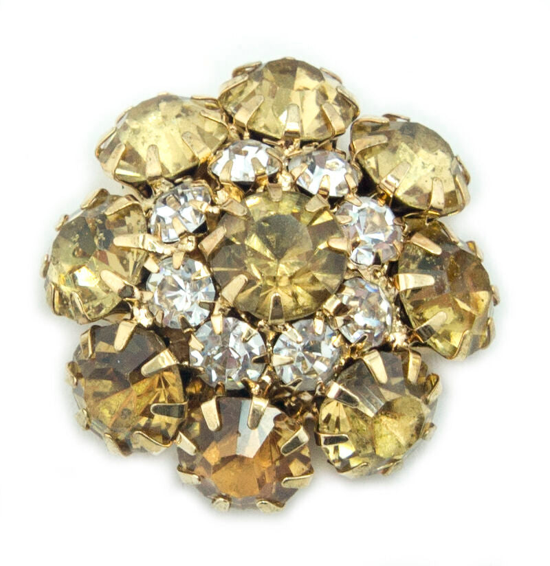 Pack of 3 amber yellow crystal buttons displayed together.