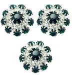 Set of 3 Pretty Emerald Green Crystal Buttons in a Metal Setting - 20 mm Diameter