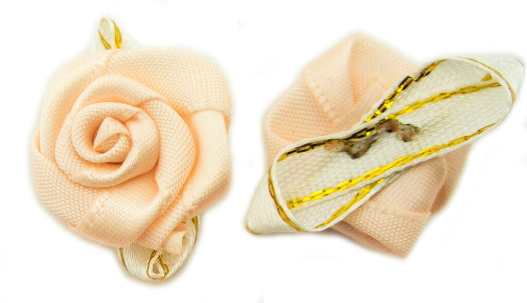 Display of 24 mm nude pink rose satin ribbon embellishments.