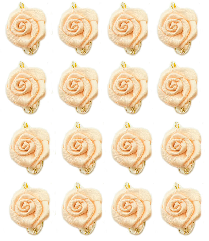 Pack of nude pink rose satin ribbon trims with gold edged leaves.