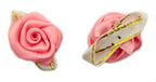 Nude pink rose satin ribbon trim with white and gold leaves.