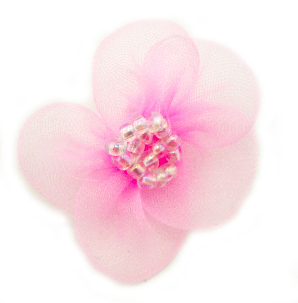Organza flower trim in pink for garment embellishment
