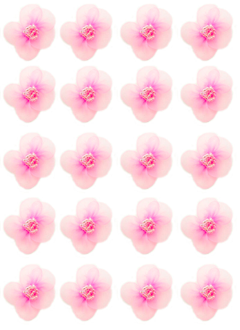 Pack of 20 pink organza flower sew on trims displayed