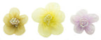 Variety of pink organza flower trims on a crafting table