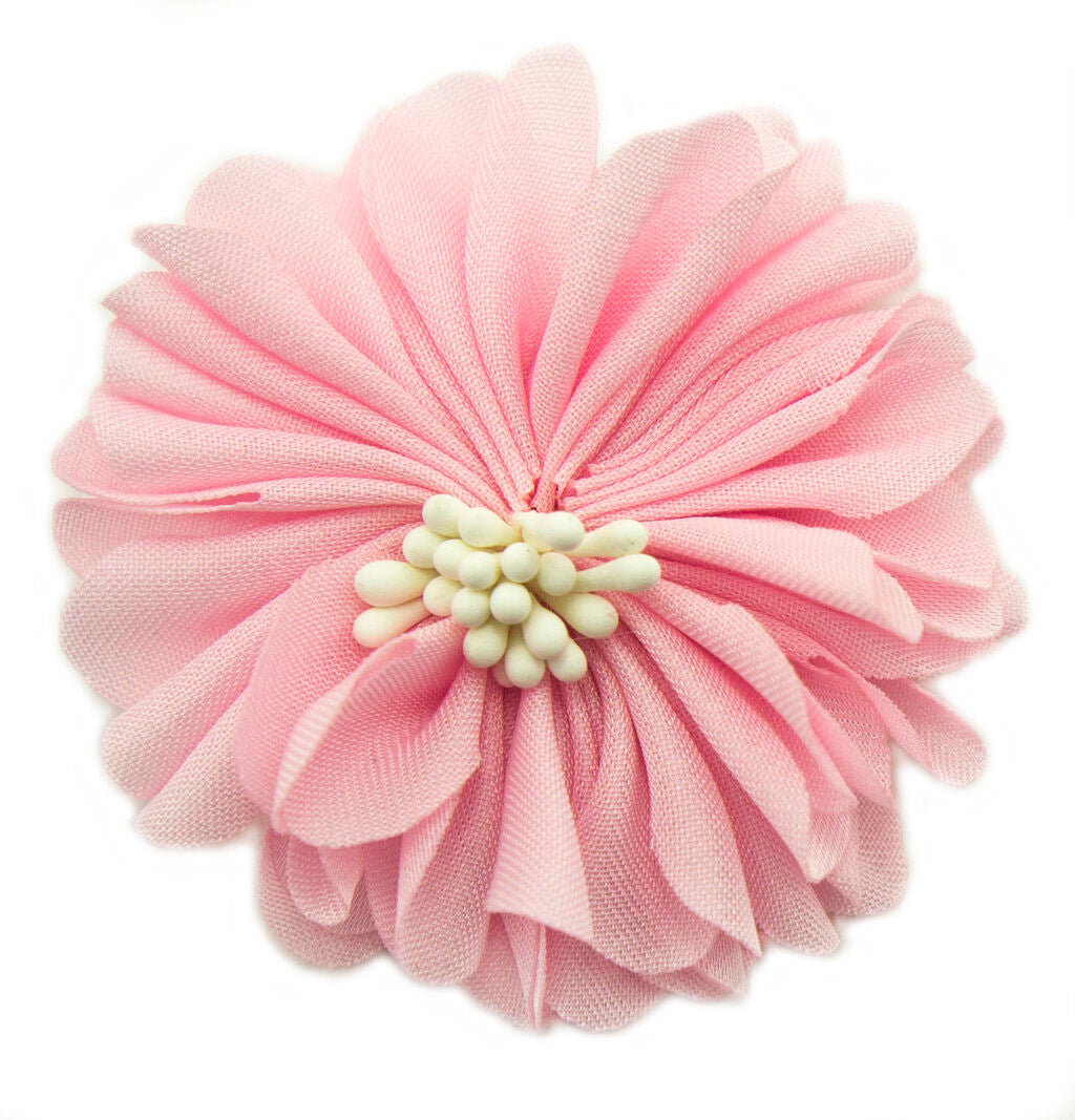 Pack of five large pink flower trims for garment embellishment.