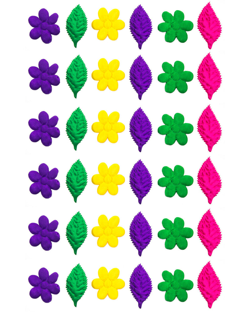 Colourful brocade padded satin flower and leaf appliques in various colours.