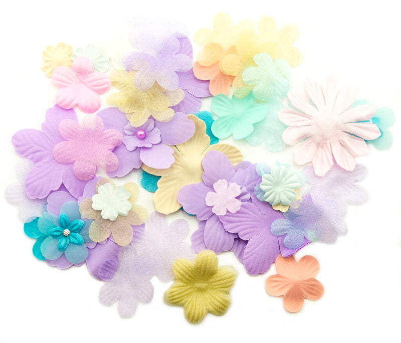 Assorted soft pastel flower sew on trims in various sizes