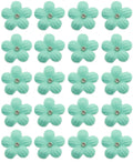 Pastel blue flower trim with crystal beads on a white background.