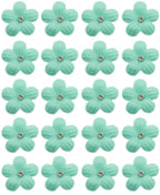 Pastel blue flower trim with crystal beads on a white background.