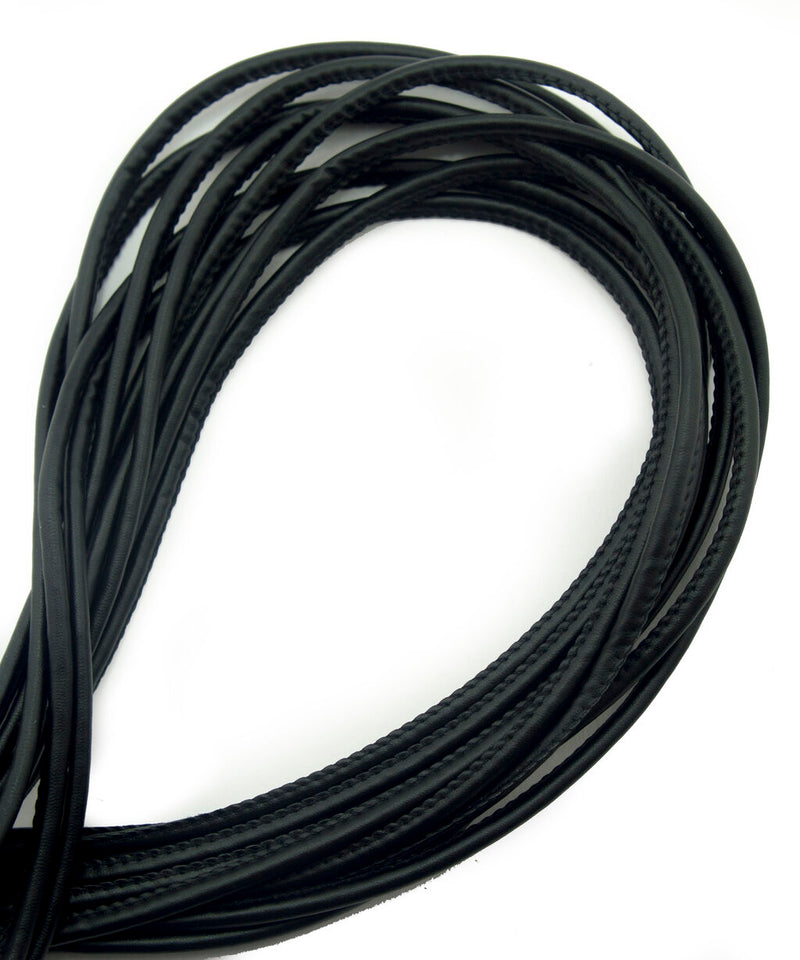 Matt round black leatherette PU trim piping on a white background.