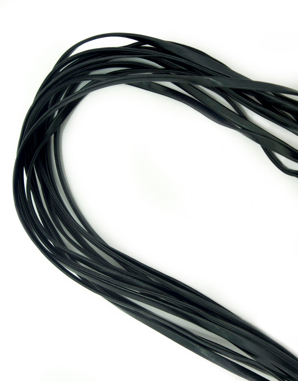 Gloss black doubled flat leatherette PU trim on a white background.
