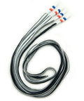 Black and white striped nylon hoodie cords with waterproof ends.