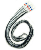 Black and white striped nylon hoodie cords with waterproof ends.