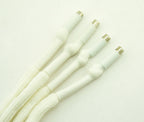 Close-up of waterproof metal ends on hoodie cords.
