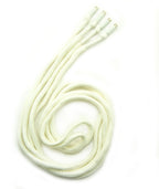 Two soft cotton off white hoodie cords with metal ends.