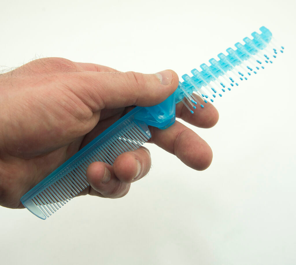 Light Blue Small Folding Travel Pocket Brush Combs - 10 cm Long Folded Size - Set of 2