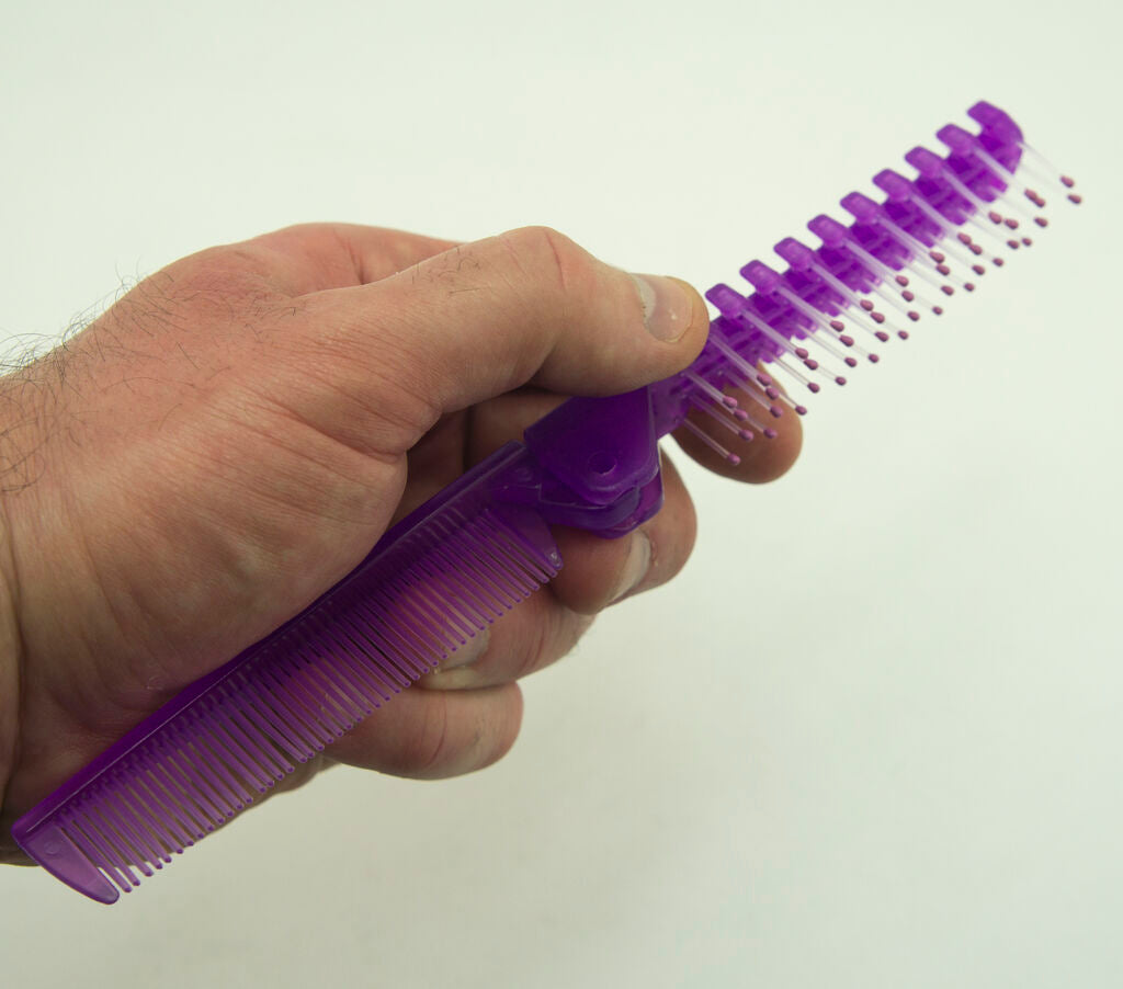 Purple Small Folding Travel Pocket Brush Combs - 10 cm Long Folded Size - Set of 2