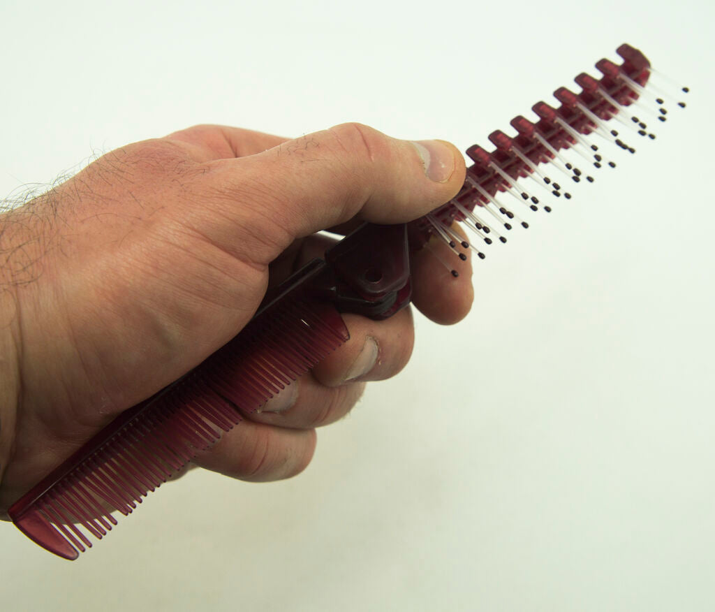Burgundy Small Folding Travel Pocket Brush Combs - 10 cm Long Folded Size - Set of 2