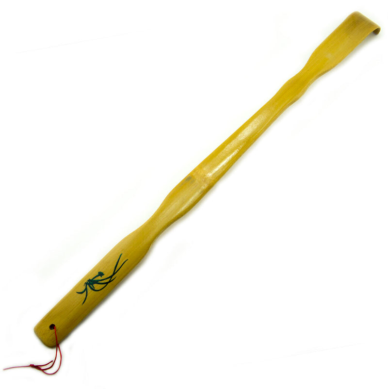 Painted natural bamboo back scratcher on a white background