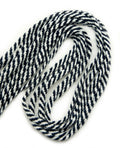 Black and white striped rope trim on a white background.