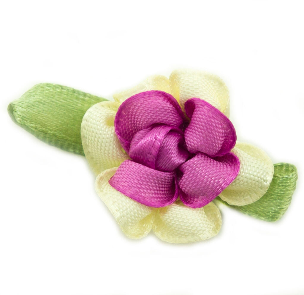 Pretty Double Colour Ribbon Flower Sew On Trims for Clothing and Accessory Embellishment 25 x 25 mm Pack of 20, Purple