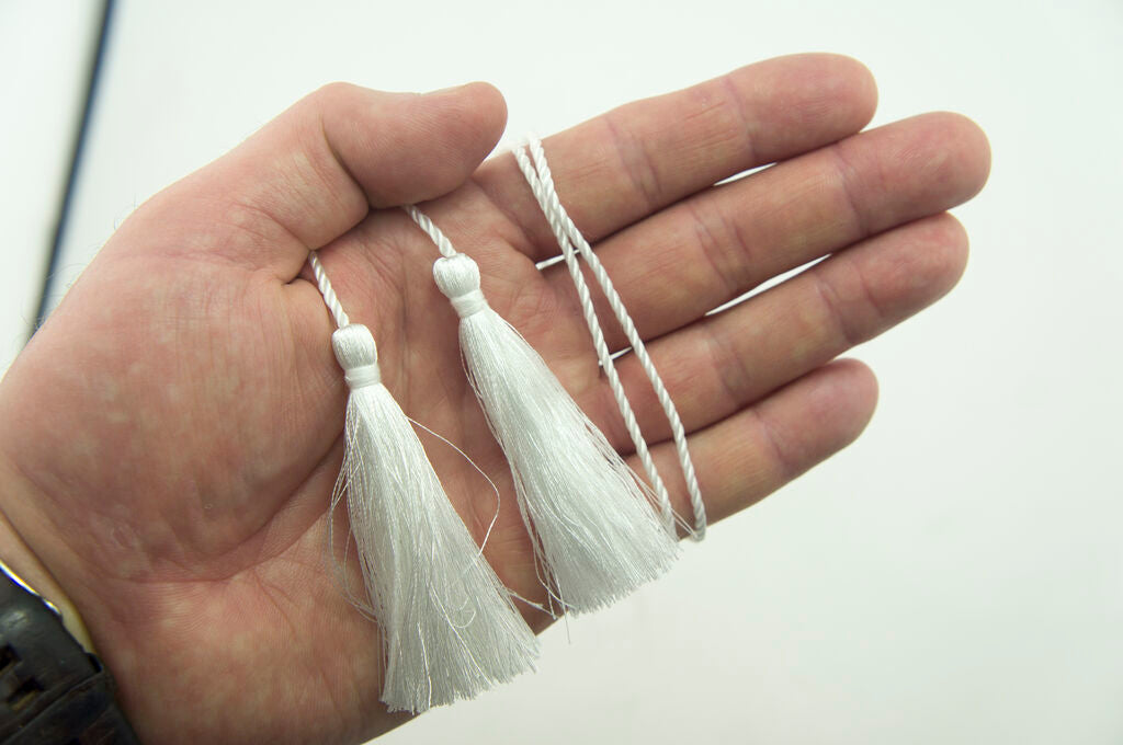 Set of 4 White Silky Polyester Double Ends Tassels with String Cord - 127cm Long