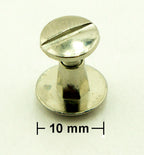 Close-up of hexagonal binding screws showing top and bottom diameters.
