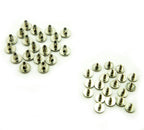 Hexagonal silver metal binding screws displayed on a white background.