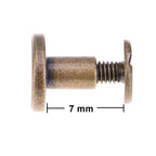 Binding screws shown with a ruler for size reference.