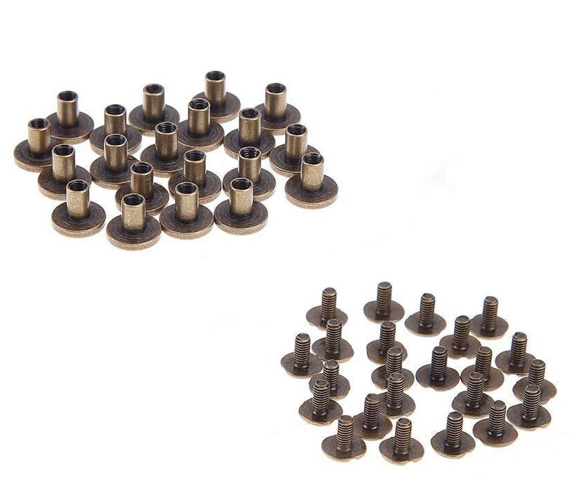 20 Sets of Antique Brass Tone Metal Binding Screws with Domed Screw Head - 10mm Diameter x 8mm Deep