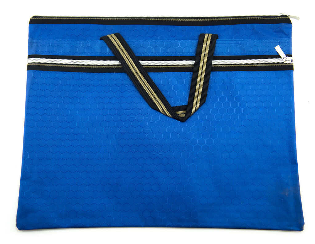 Lightweight tough material portfolio bag in blue, 37 x 30 cm size.