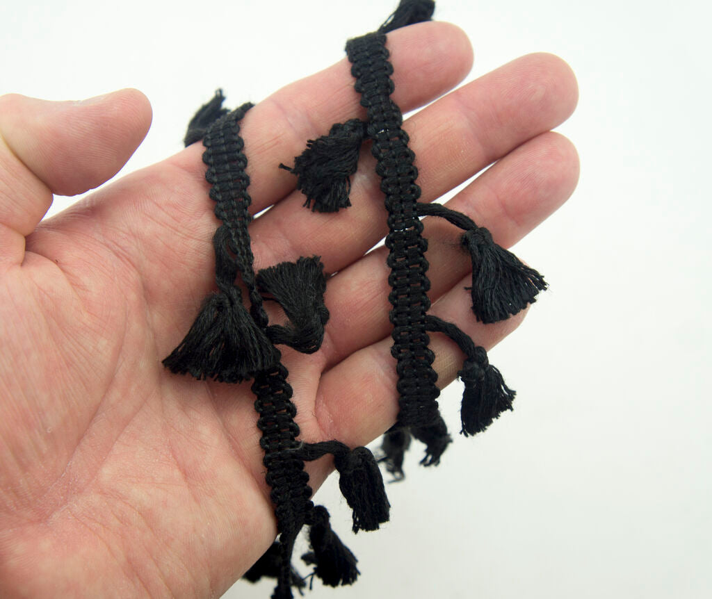 Black Cotton Tassel Trim for Garment, Accessory and Soft Furnishing Embellishment - 45mm Wide - 3 Metres