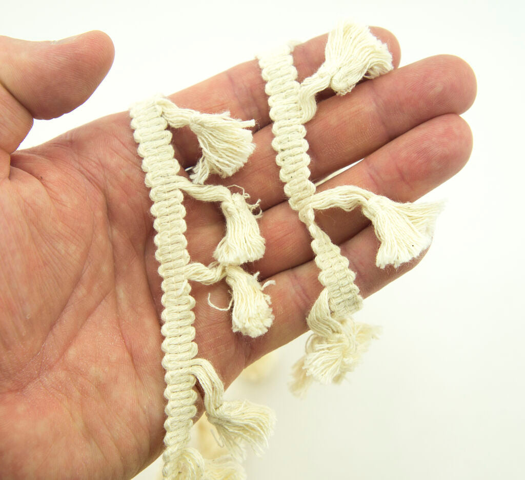 Cream Cotton Tassel Trim for Garment, Accessory and Soft Furnishing Embellishment - 45mm Wide - 3 Metres
