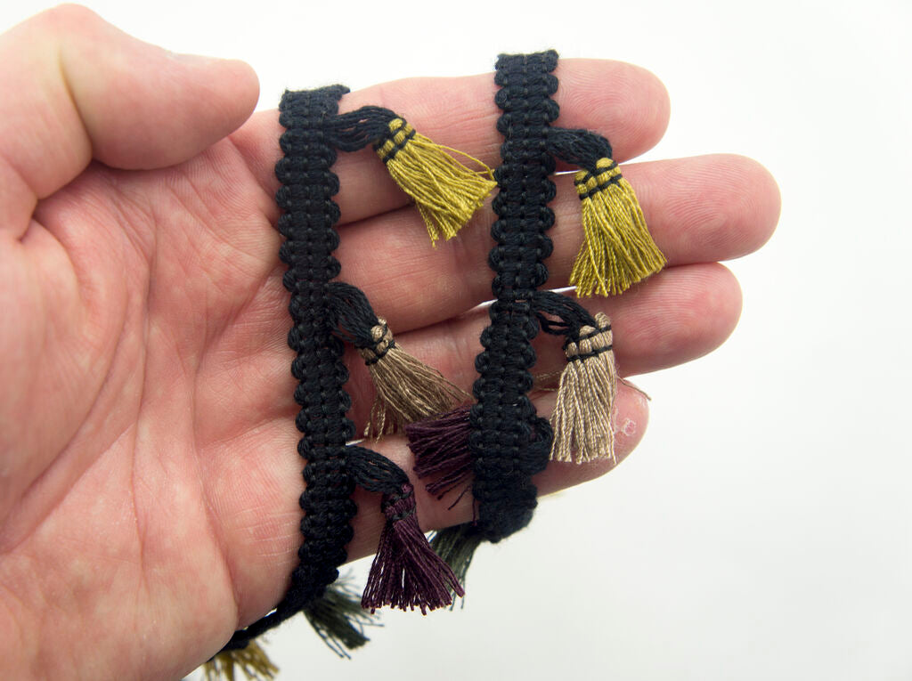 Mixed Vintage Colours Cotton Tassel Trim for Garment, Accessory and Soft Furnishing Embellishment - 45mm Wide - 3 Metres