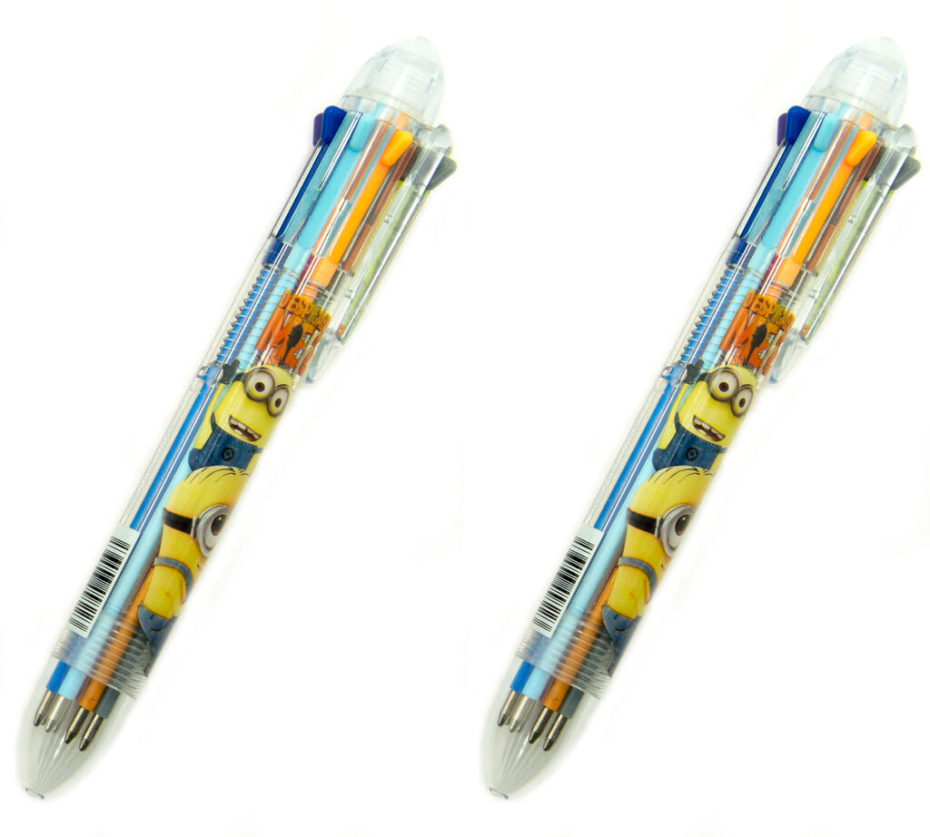 Two Despicable Me Minions retractable ballpoint pens in various colours.