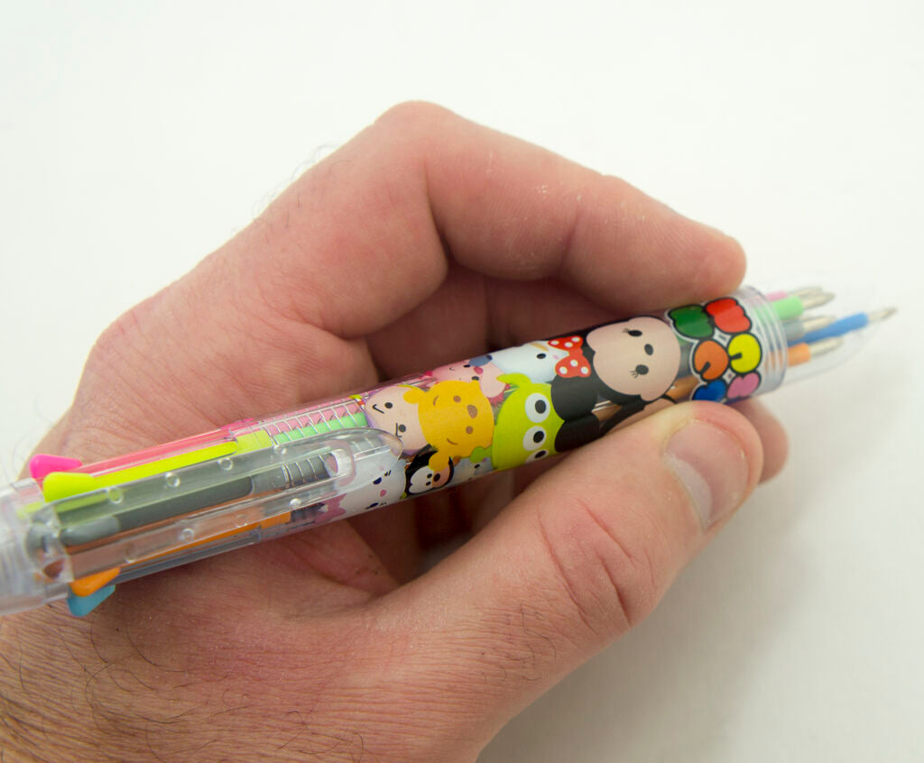 Close-up of the Disney Tsum Tsum design on the ballpoint pens.