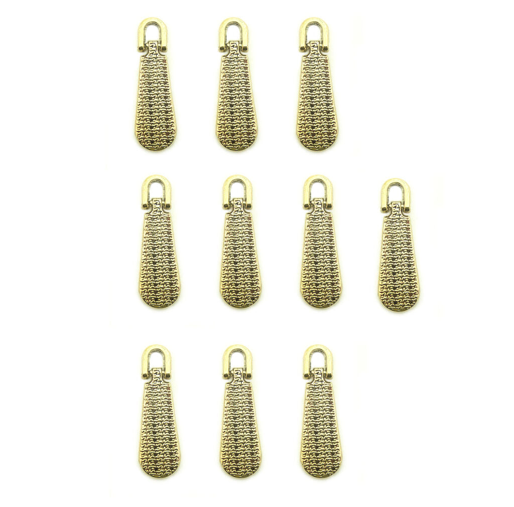 Stylish light gold tone metal zip pull with eyelet, 28 x 9 mm