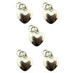 Pack of 5 silver tone heart shaped zip pulls, 25 x 16 mm.