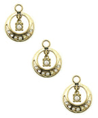 Elegant gold tone zip pull with white crystals, 28 x 22 mm.
