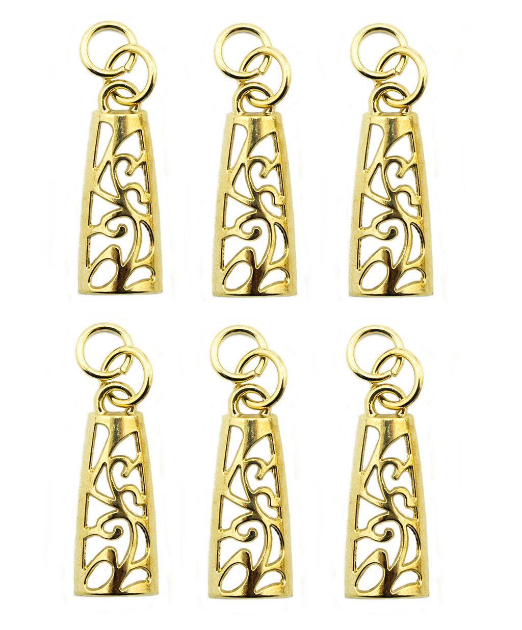 Elegant gold tone metal hollow cut art pendant zip pull.