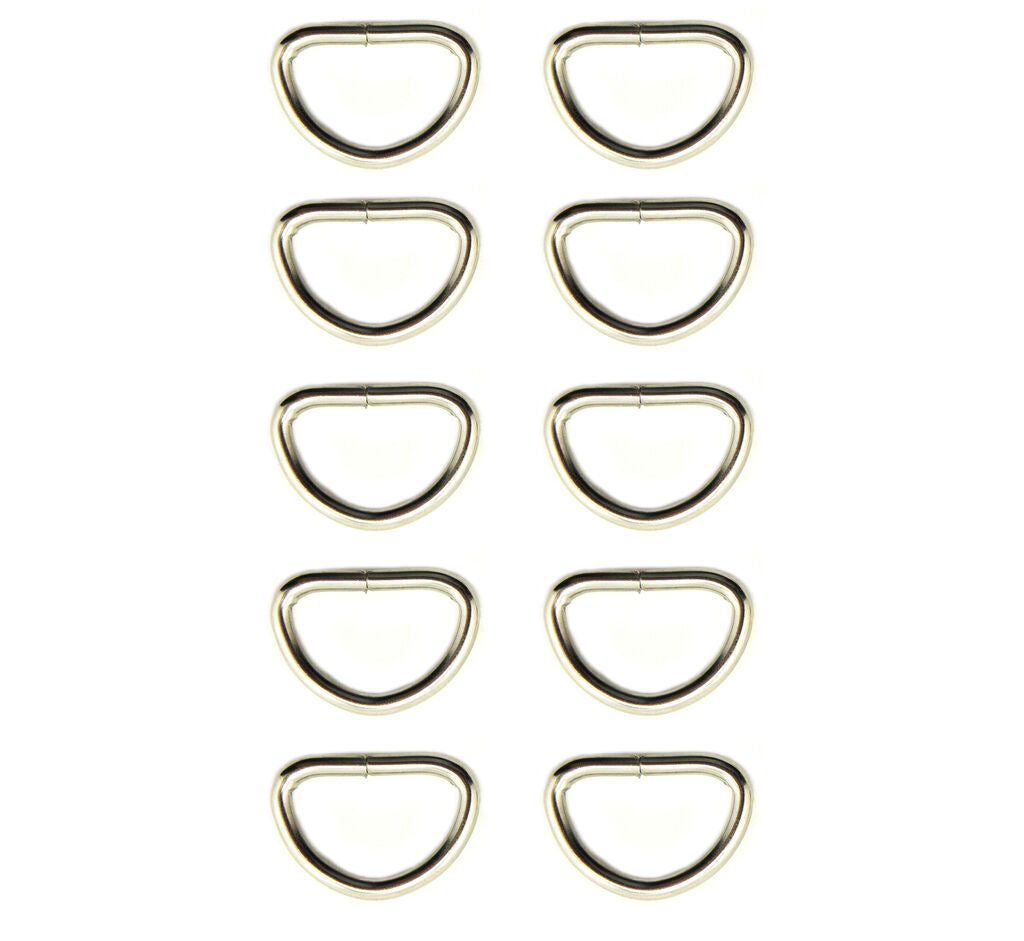 Set of 12 silver tone metal D rings for crafting