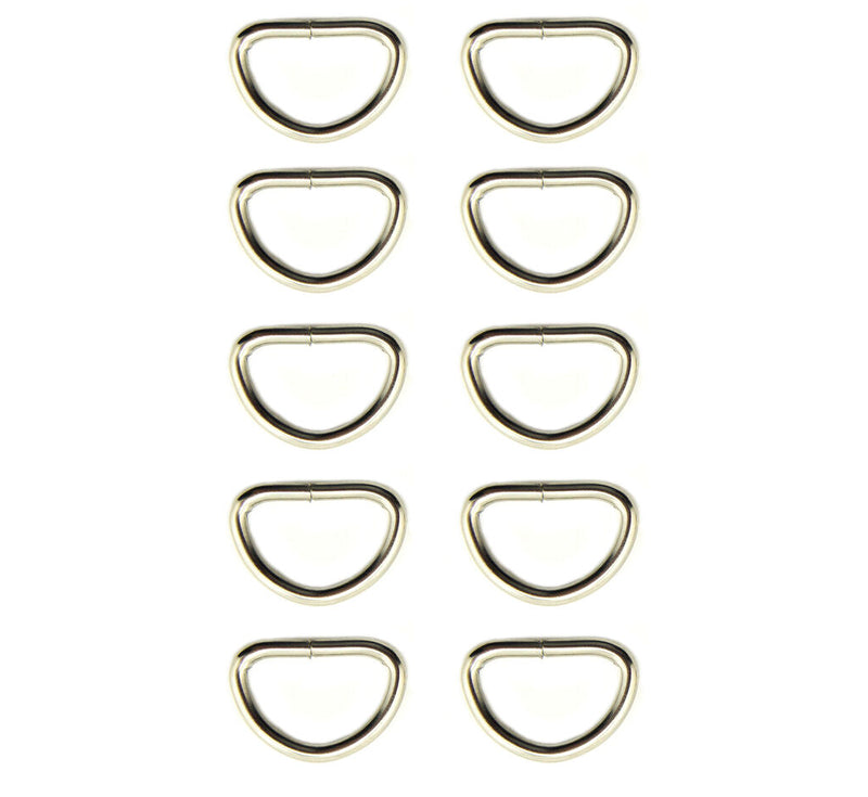 Set of 12 silver tone metal D rings for crafting