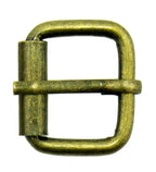 Close-up of an antique brass tone square metal buckle