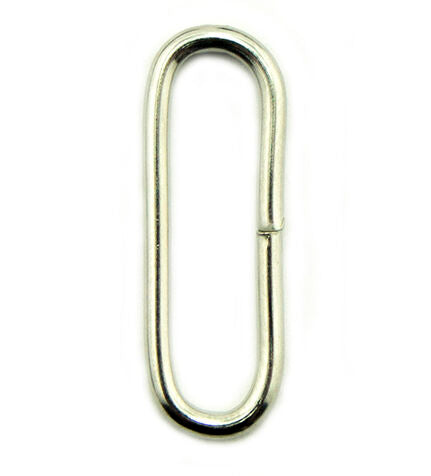Close-up of silver tone metal oval loop rings on a white background