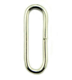 Close-up of silver tone metal oval loop rings on a white background